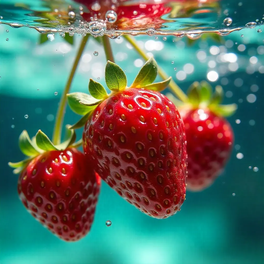 Vibrant Strawberries Submerged in Fresh Water
