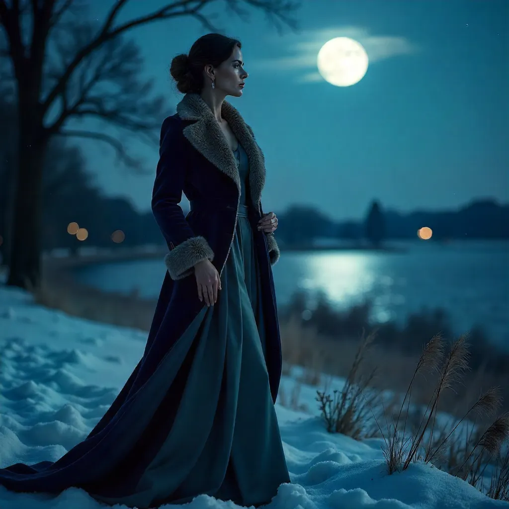 Moonlit Elegance: Contemplative Woman in Long Dress