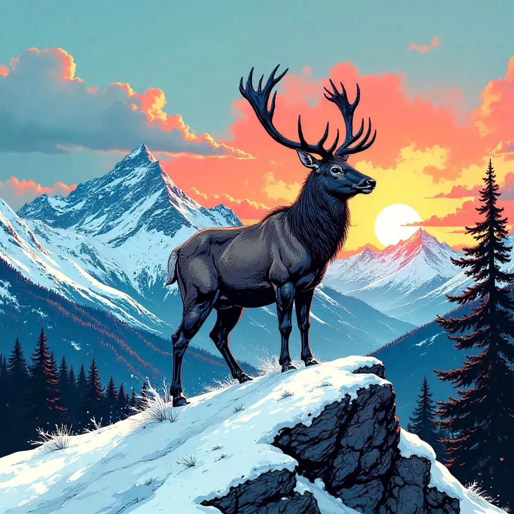 The Sentinel Deer on a Snowy Summit