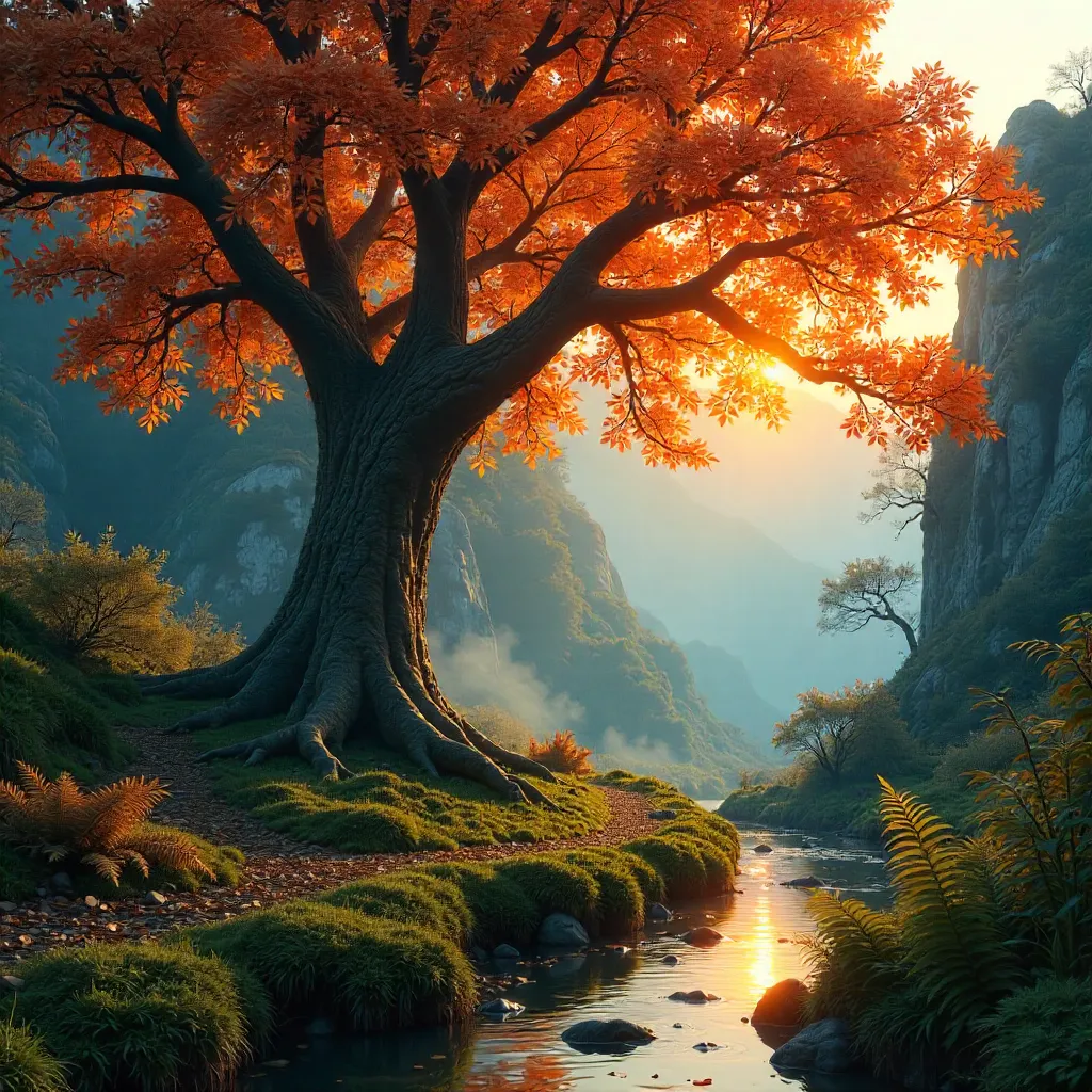 Mystical Autumn Tree in a Bosnian Forest
