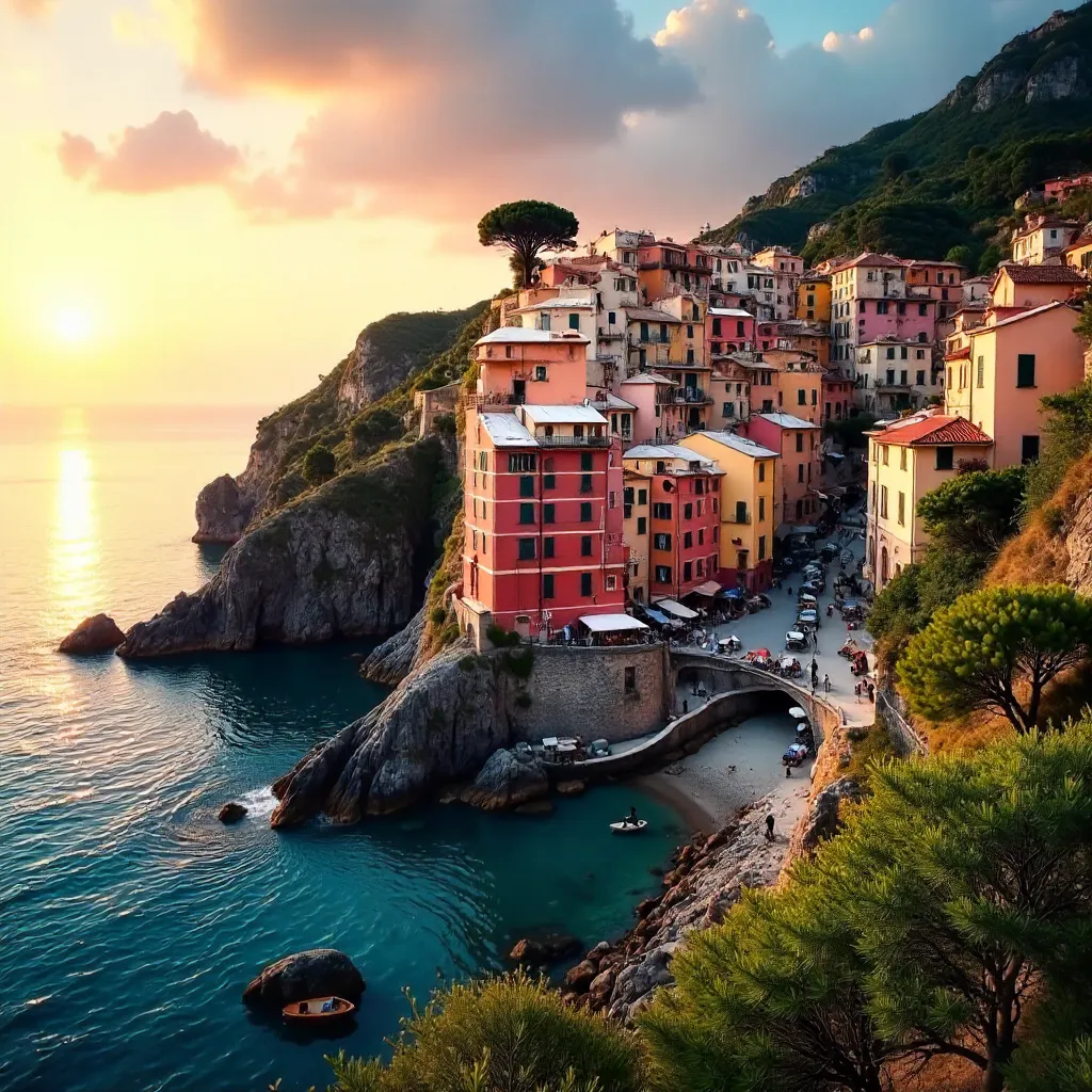 Sunset Over Manarola: Colorful Cliffs and Sea