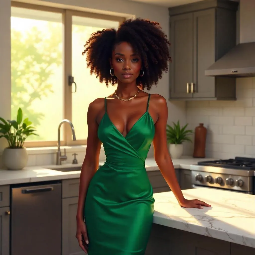 Elegant Black Woman in a Modern Kitchen