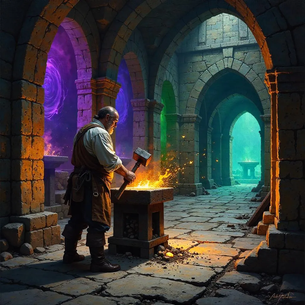 Blacksmith at the Portal Chamber (Oil Painting)