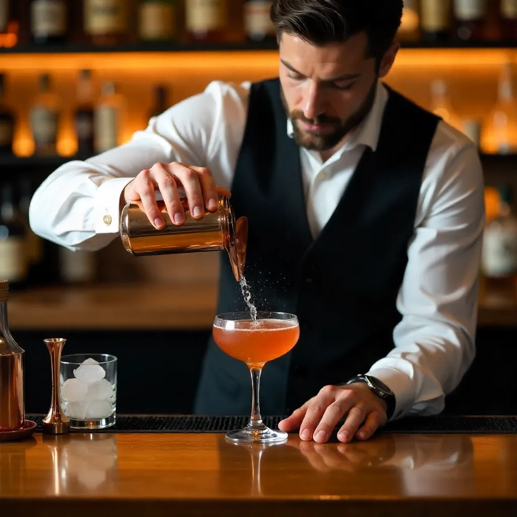 Bar Bartender Straining a Classic Cocktail