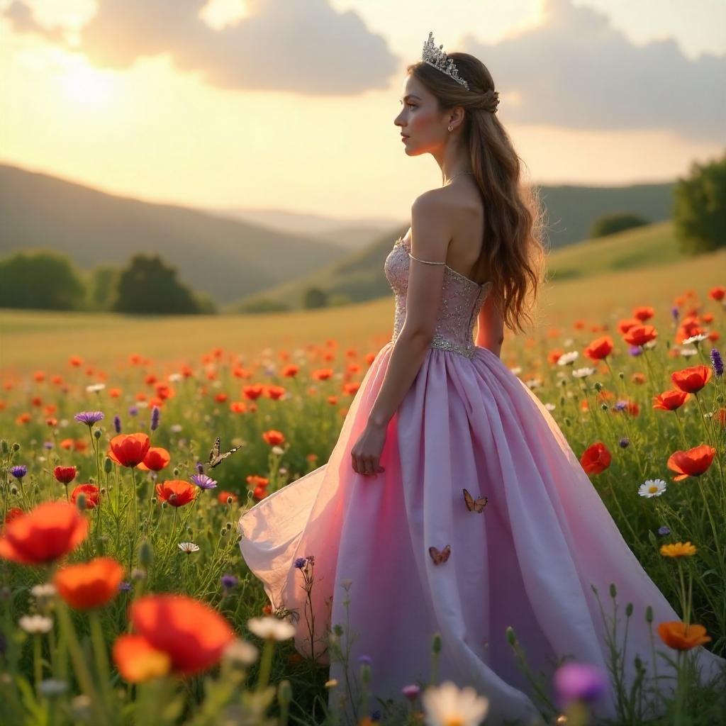 Princess in a Photorealistic Flower Field