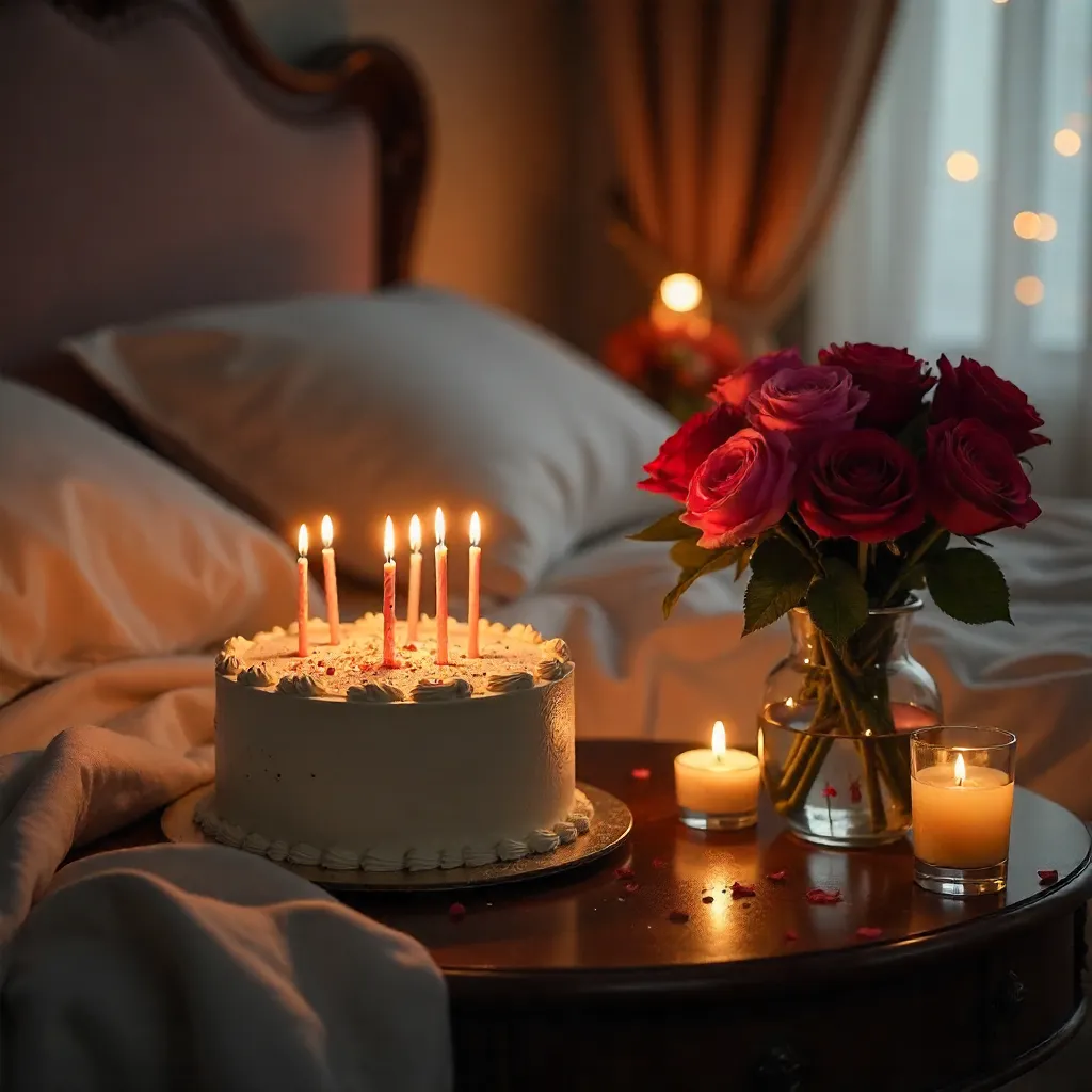 Romantic Bedroom Birthday Surprise with Cake
