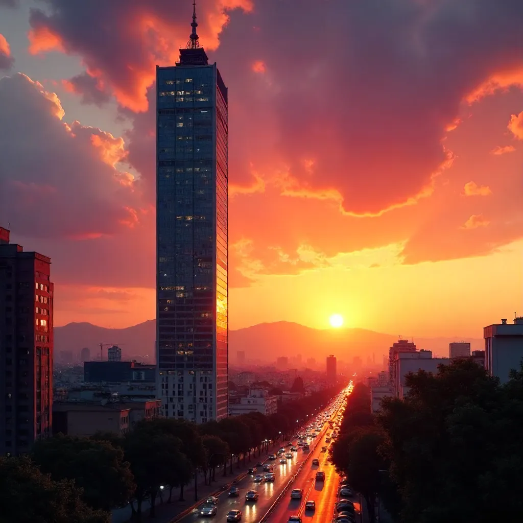 Sunset Vista of Torre Latinoamericana, Mexico City