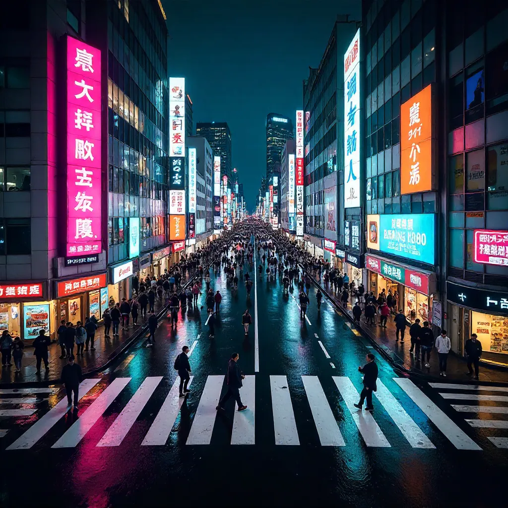 Aerial Night Crosswalk Over Tokyo