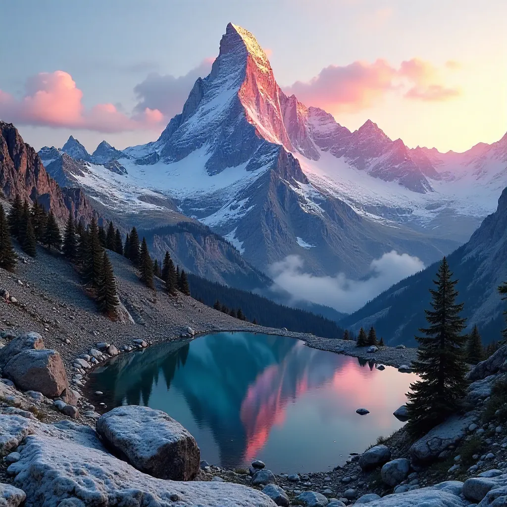 Alpenglow Sunrise on a Majestic Mountain Peak