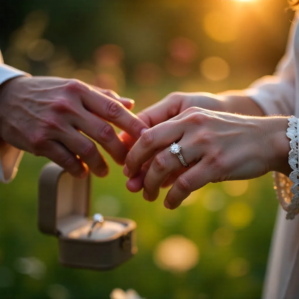Close-Up Ring Exchange at Golden Hour Outdoor Proposal
