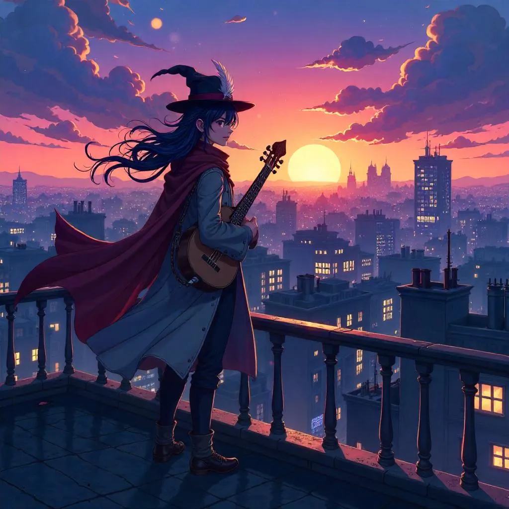 Rooftop Bard in Anime Night Breeze