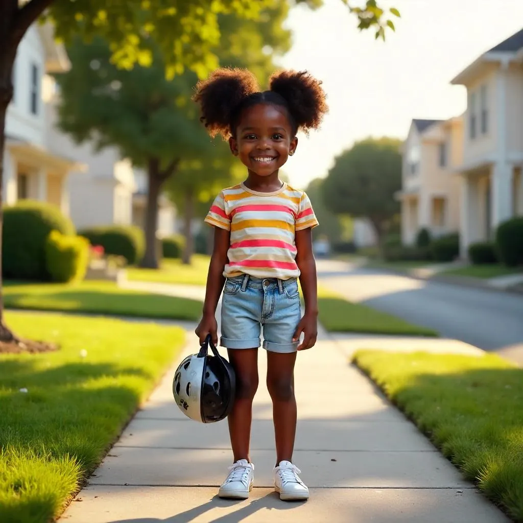 Cheerful Black Girl in a Suburban Neighborhood