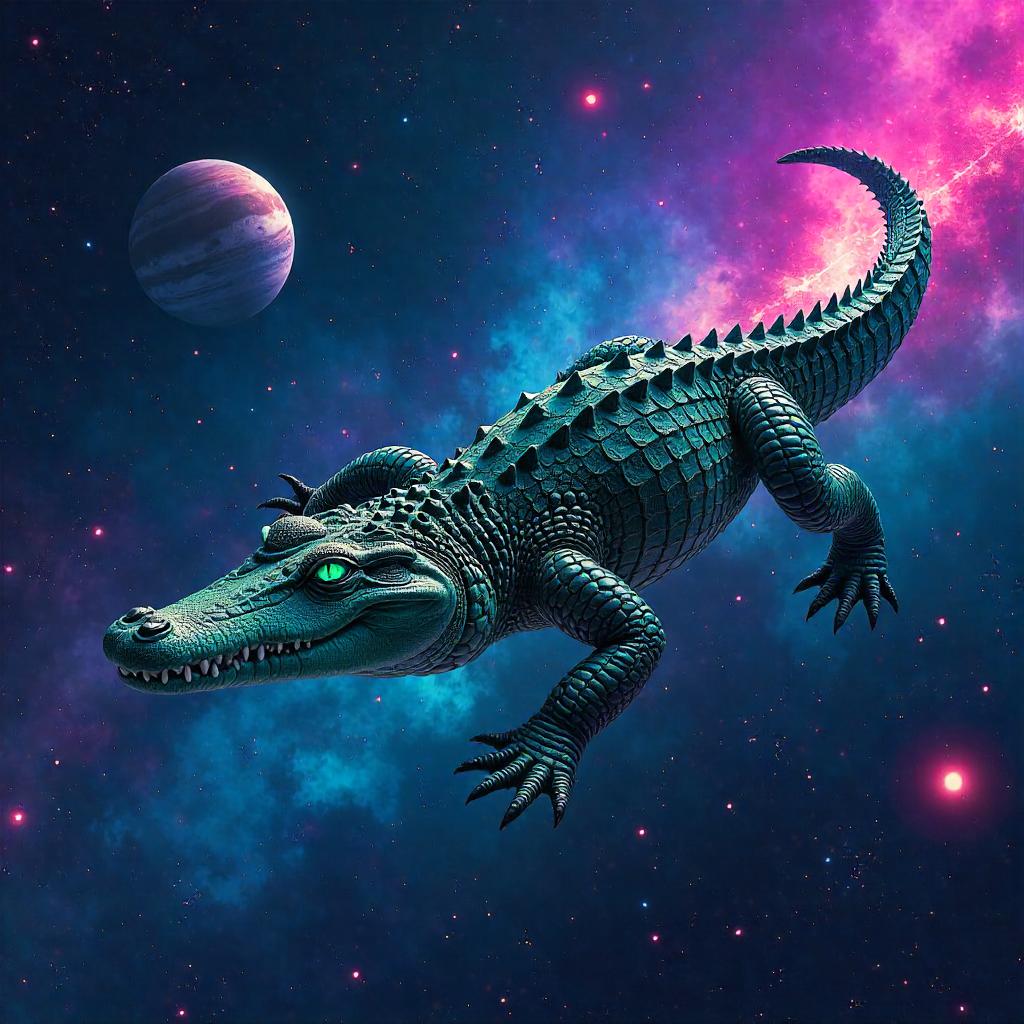 Crocodile Among the Stars: Cosmic Digital Art