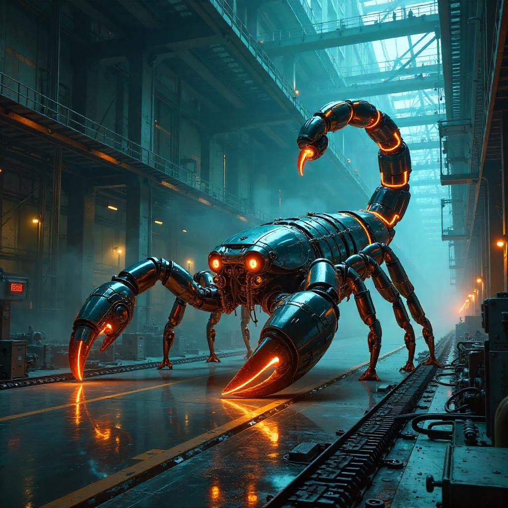 Neon Scorpion in a Cyber Factory