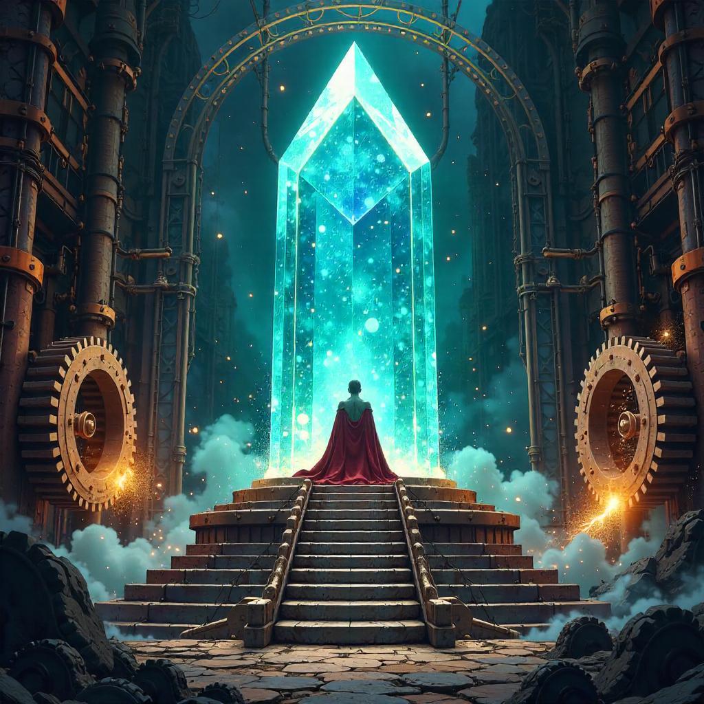 Crystal Throne in a Neon Gear Factory - Anime Scene