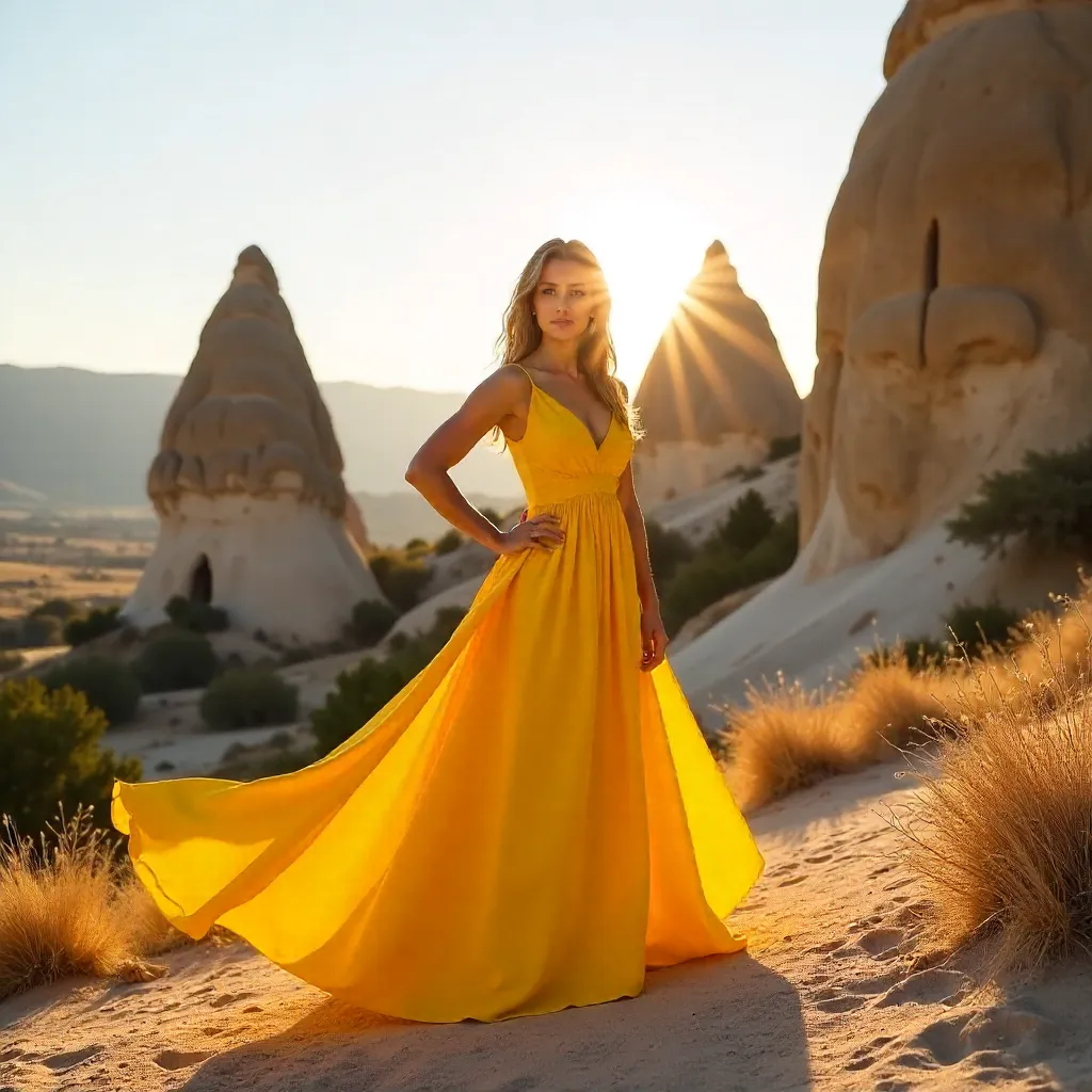 Confident Yellow Dress Amid Cappadocian Rocks