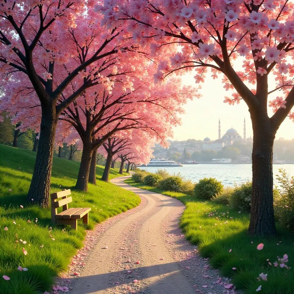 Winding Footpath Through Blossoming Istanbul Park