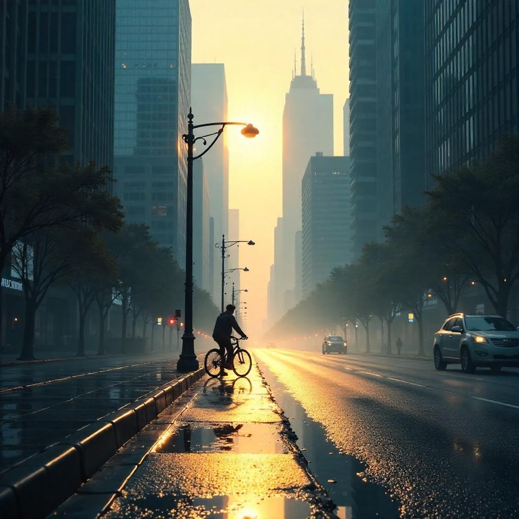 Dawn Mist Over a Photorealistic Cityscape