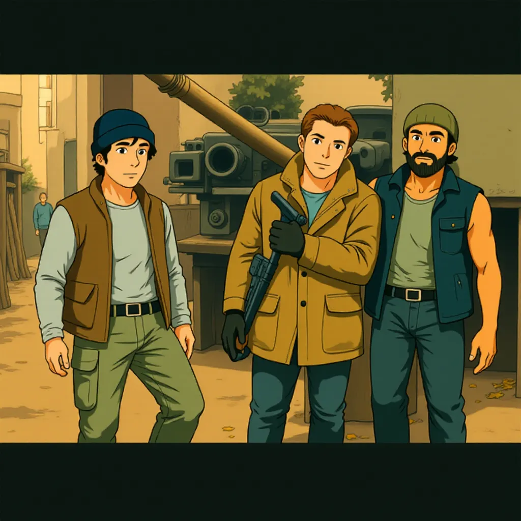 Dolph Lundgren, Terry Crews, and Randy Couture in The Expendables 2 (2012) - Anime style
