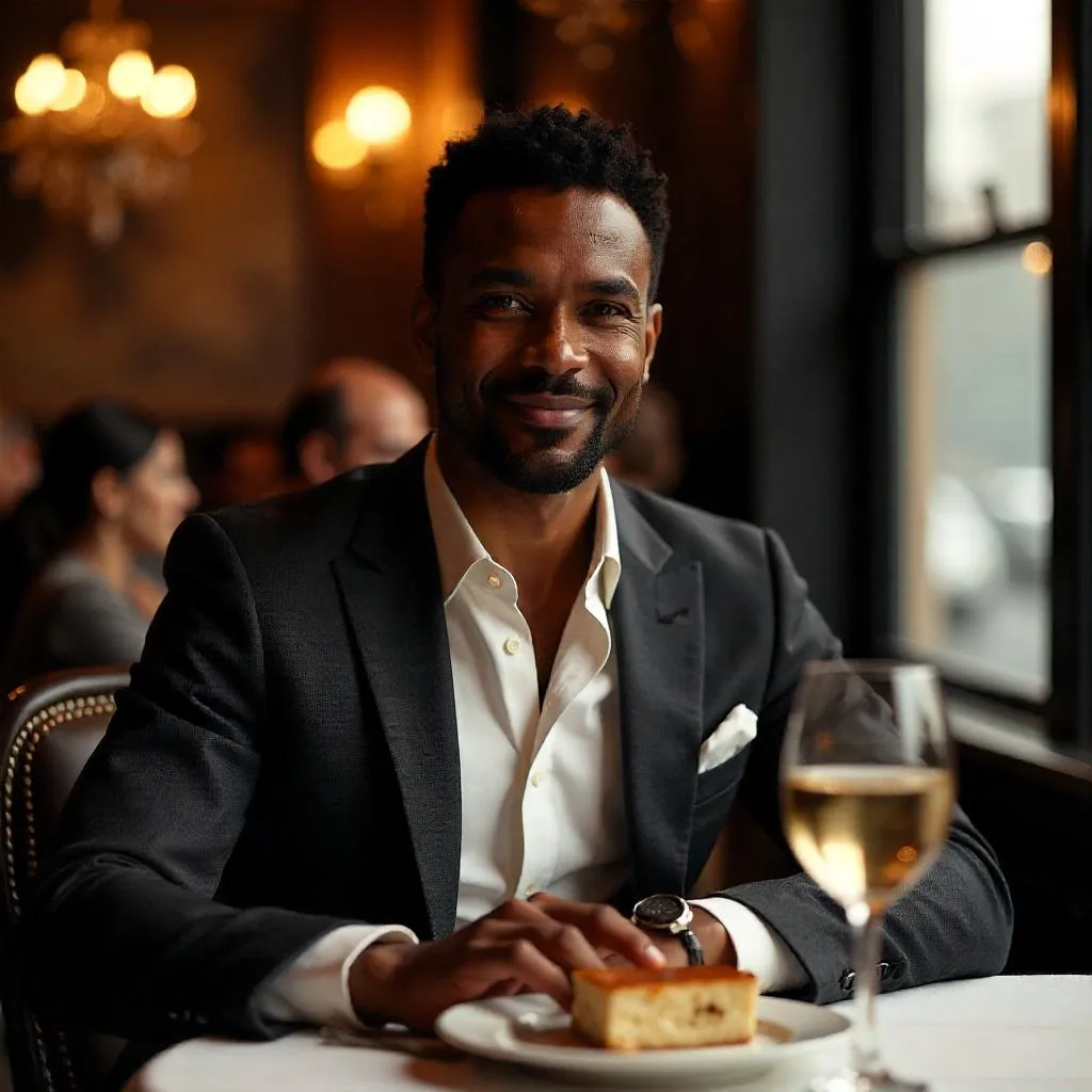 Handsome Black Man Dining in a Chic Restaurant