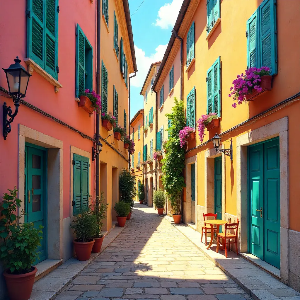 Vibrant Provencal Alley of Colorful Facades