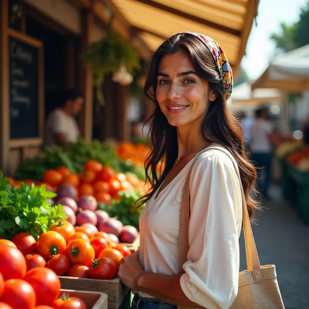 Photorealistic Middle Eastern Woman at a Farmers Market
