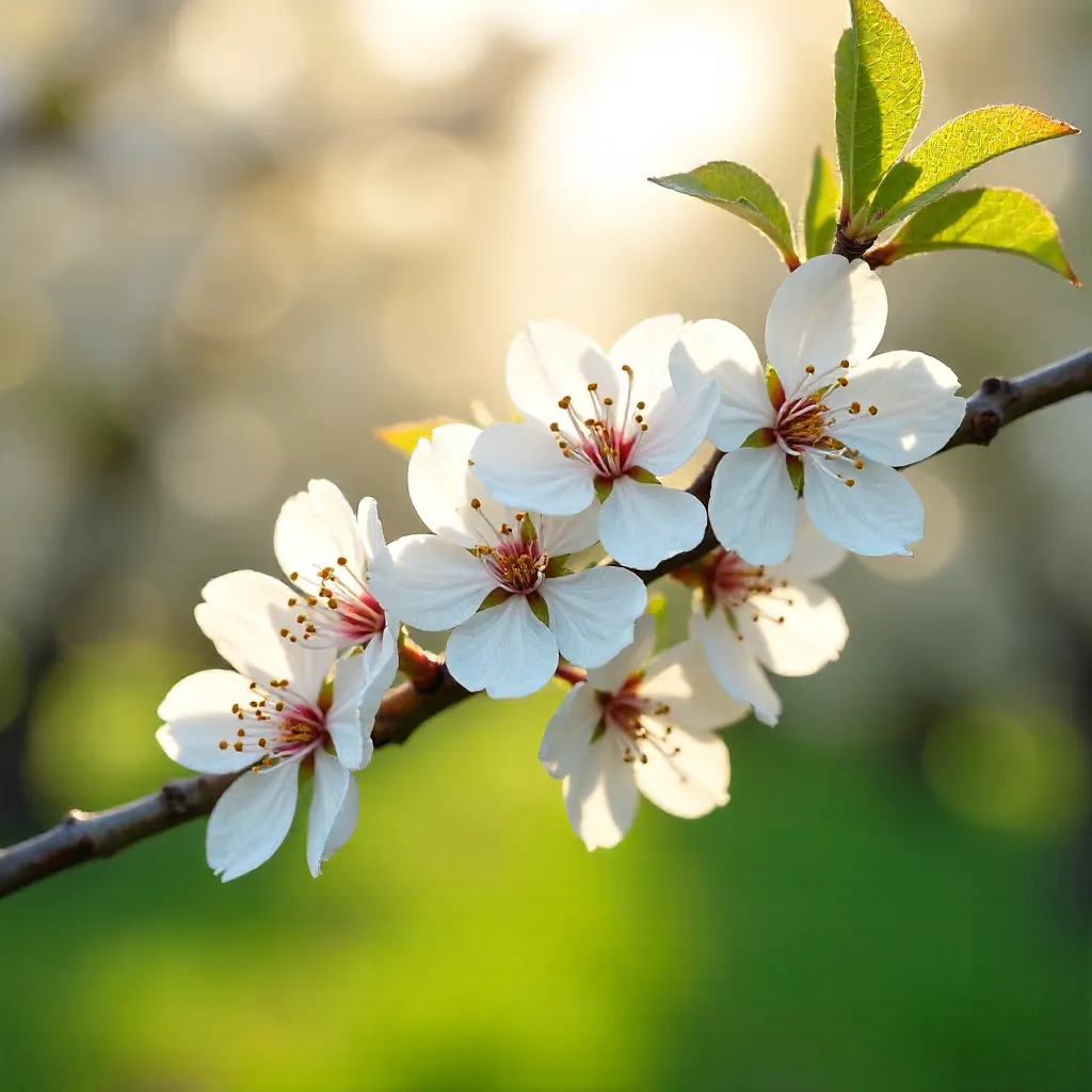 Delicate white apple blossoms in spring bloom