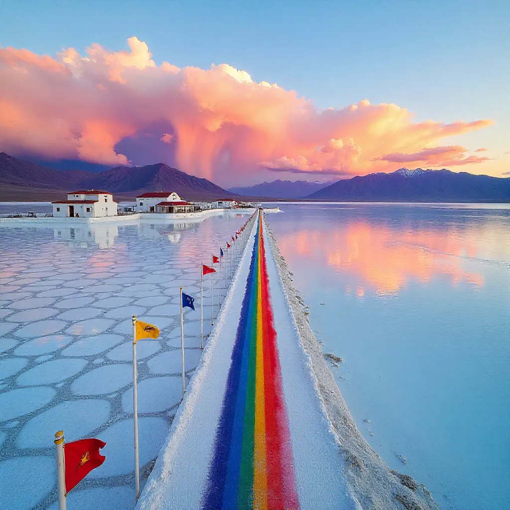 Aerial Uyuni: Flags and Salt-Brick Architecture