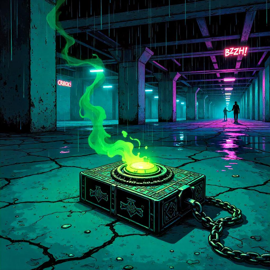 Cursed Amulet in a Neon Parking Garage