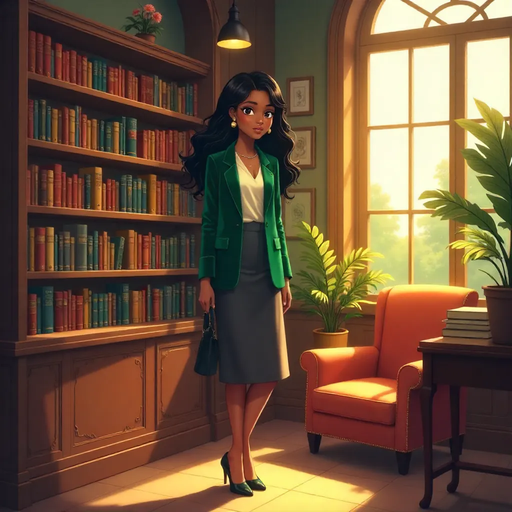Elegant Black Girl in an Anime Bookstore