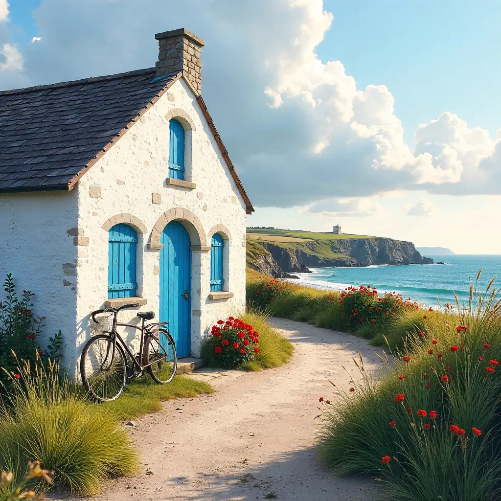 Blue-Shuttered Breton House on Ouessant