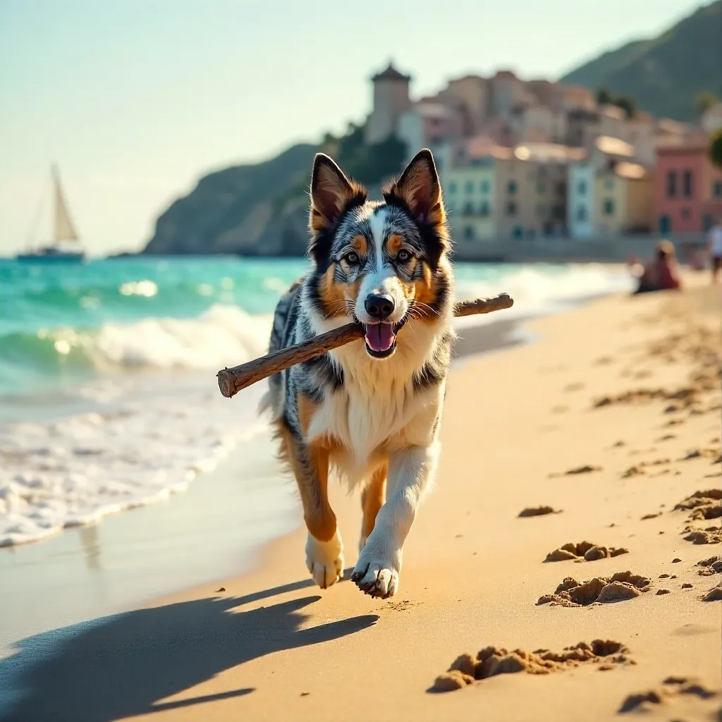 Australian Shepherd on an Italian Beach Adventure