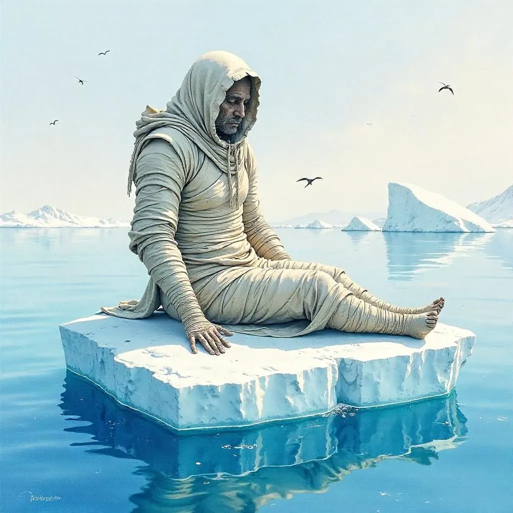 Mummy on a Watercolor Iceberg at Dawn