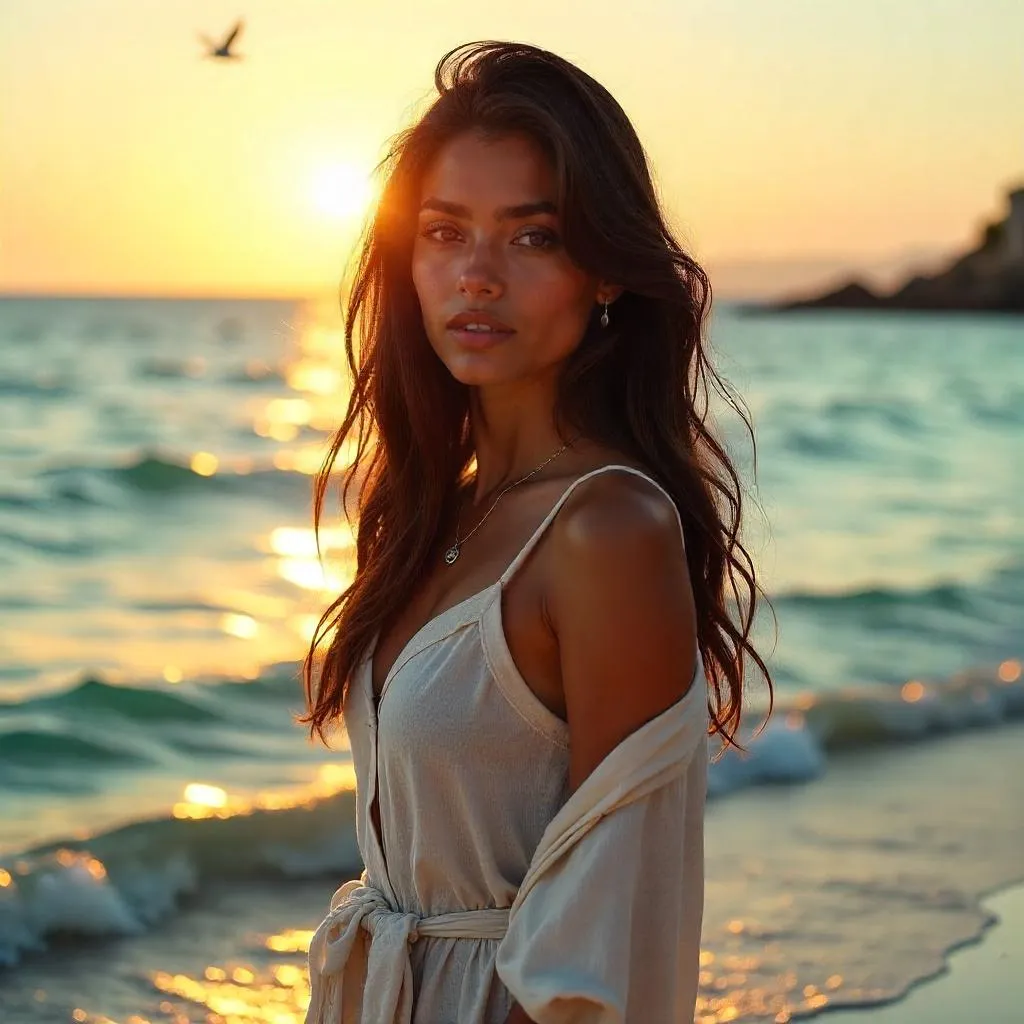 Ocean Portrait: Photorealistic Middle Eastern Woman
