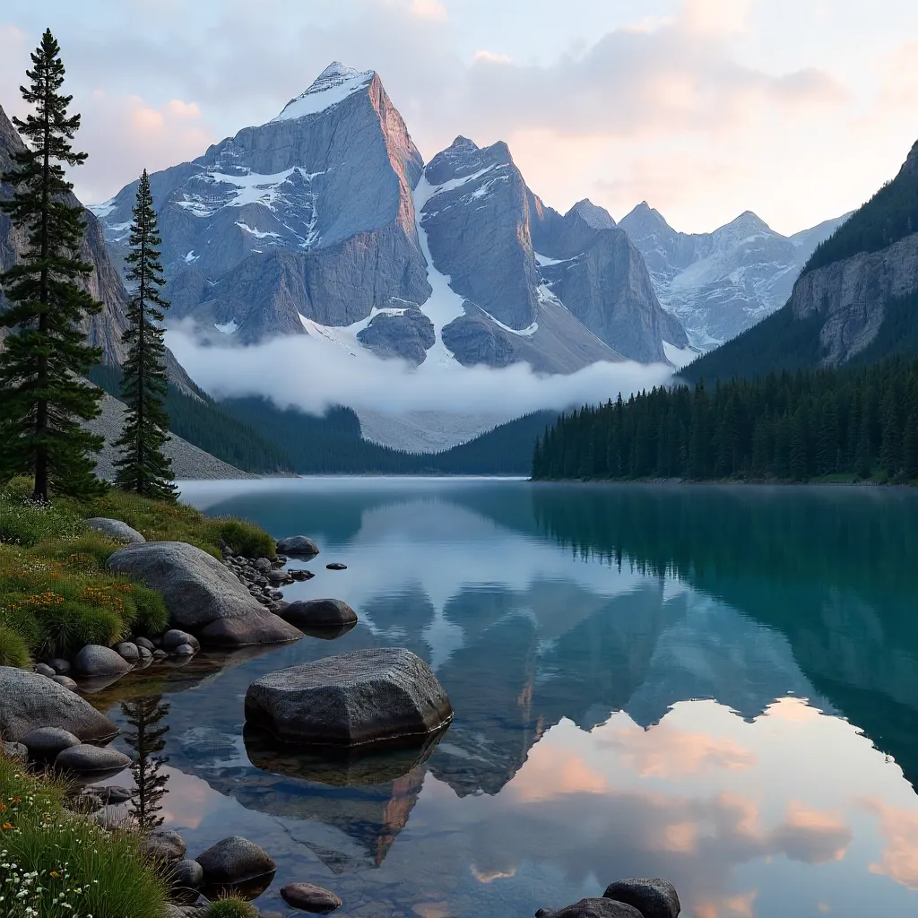 Glacier National Park Tranquil Mountain Lake Scene