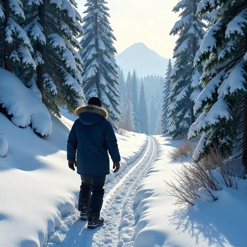 Solitary Wanderer on a Snowy Government Camp Trail