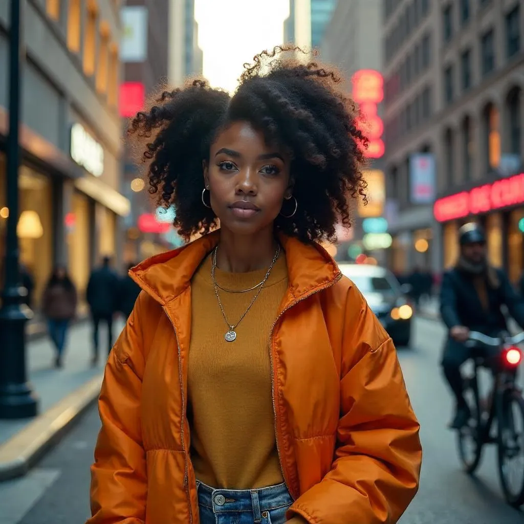 Golden Hour Downtown: A Beautiful Black Girl