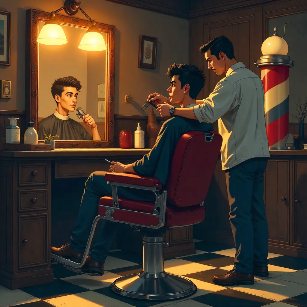 Anime-Style Young Middle Eastern Man in a Barber Shop