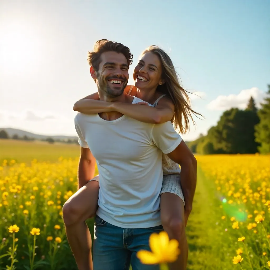 Piggyback Joy Among Yellow Wildflowers