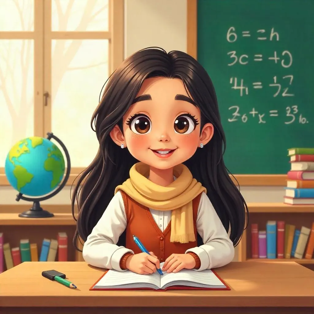 Wholesome Cartoon: Middle Eastern Girl in Class