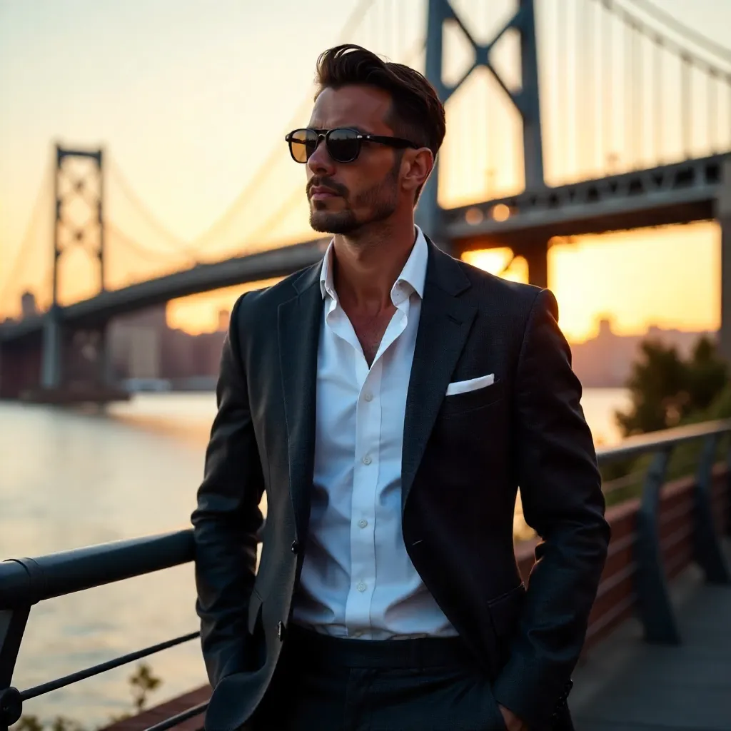 Confident Fashionable Man by a Modern Bridge
