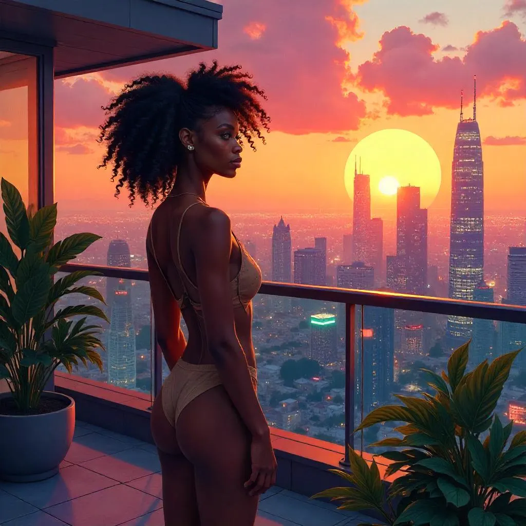 Terrace of Light: Concept Art of a Beautiful Black Woman