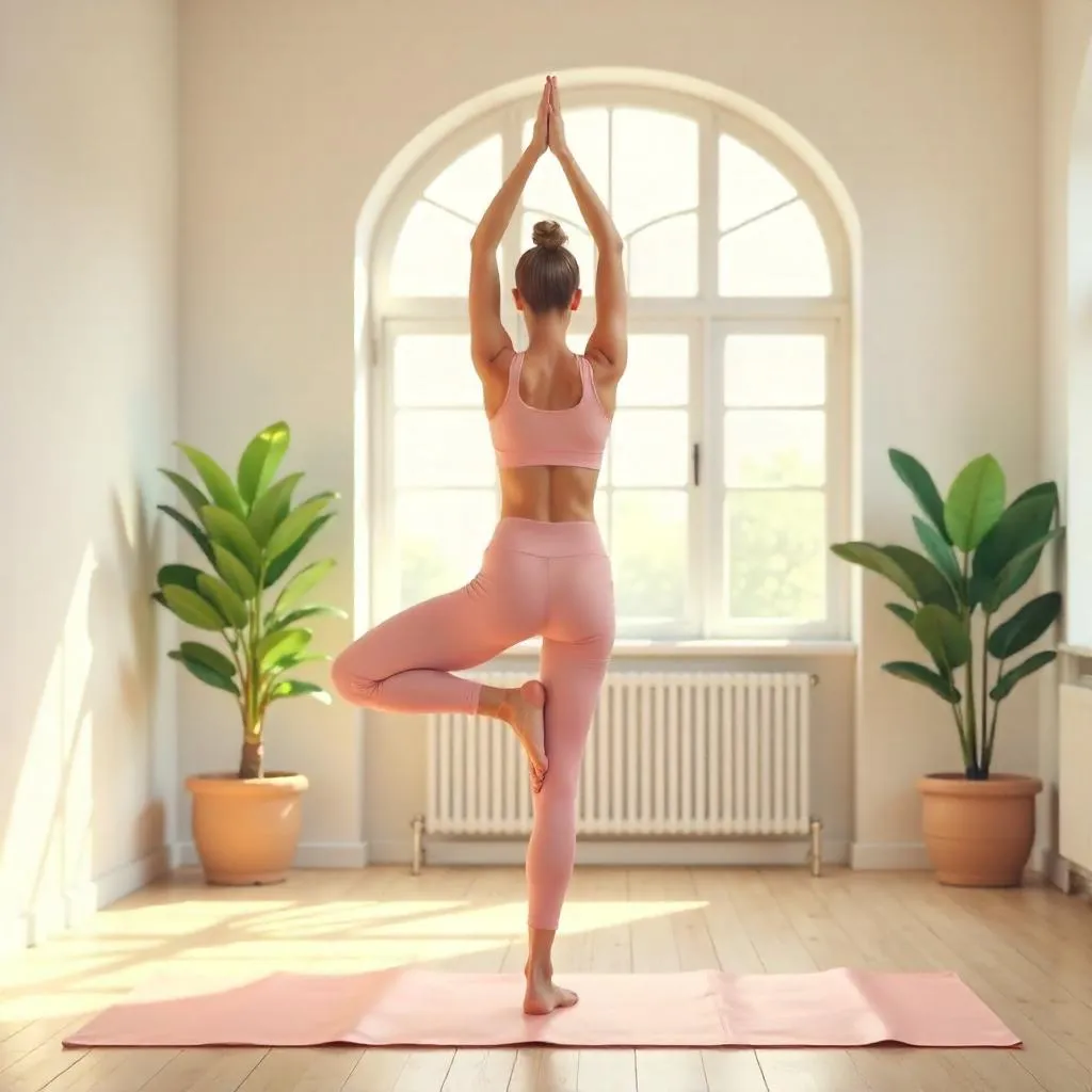 Serene White Woman in a Yoga Studio (Digital Art)