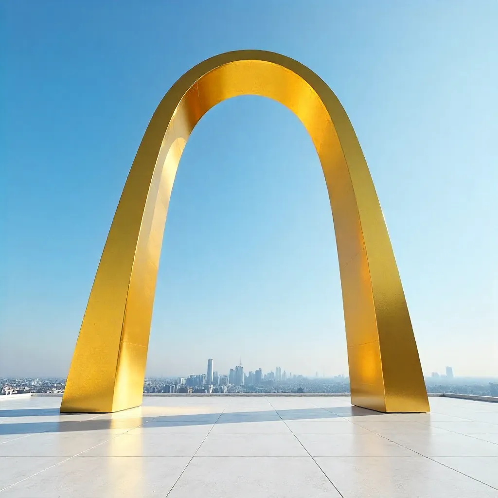 Sleek Gold Arch Against a Bright Blue Sky