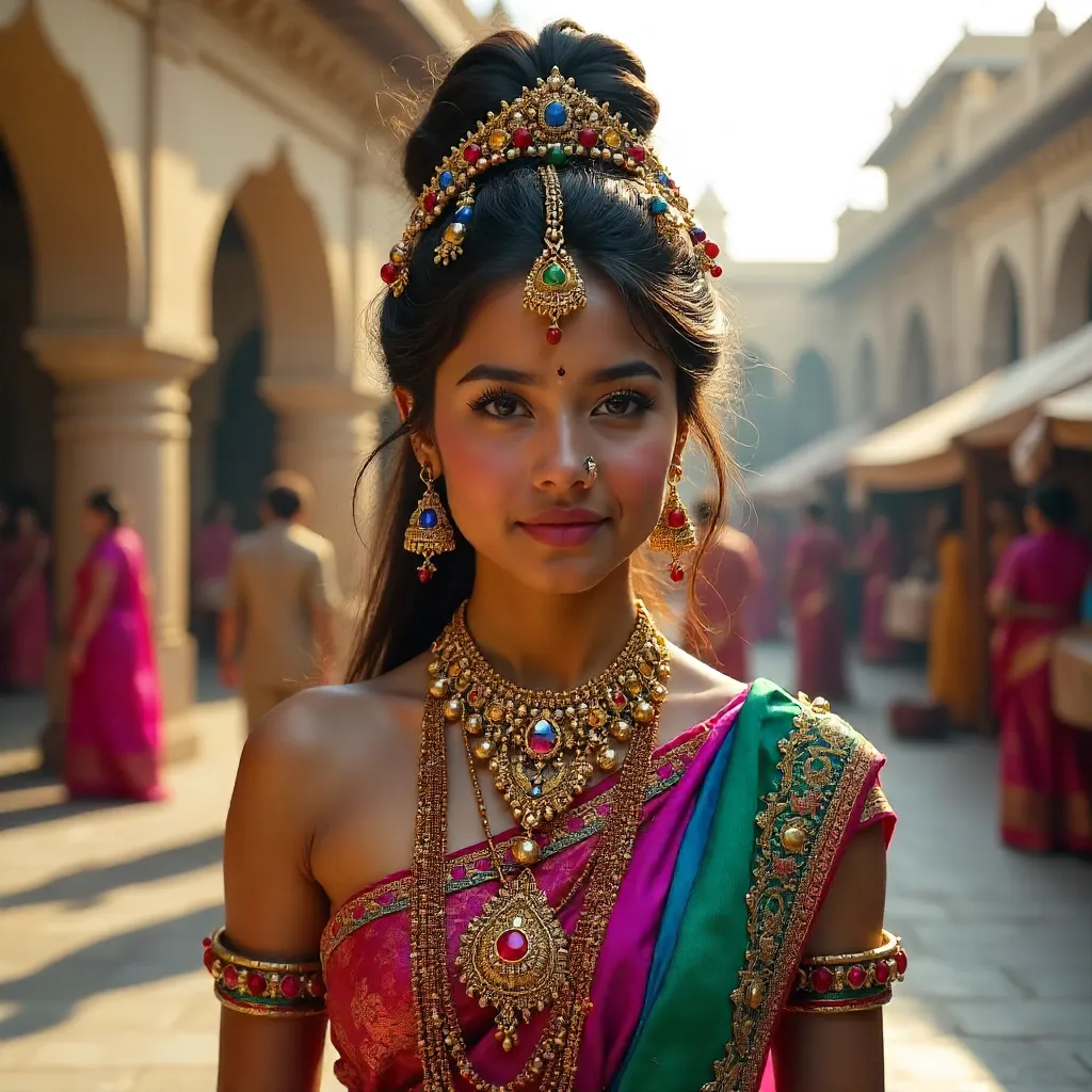 Vibrant Traditional Attire with Intricate Headdress