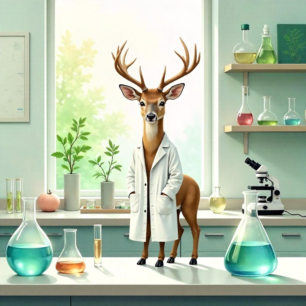Watercolor Deer in a Modern Laboratory