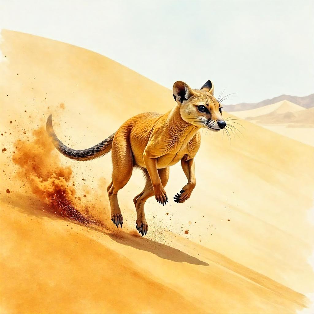Watercolor Mongoose Facing a Desert Sandstorm