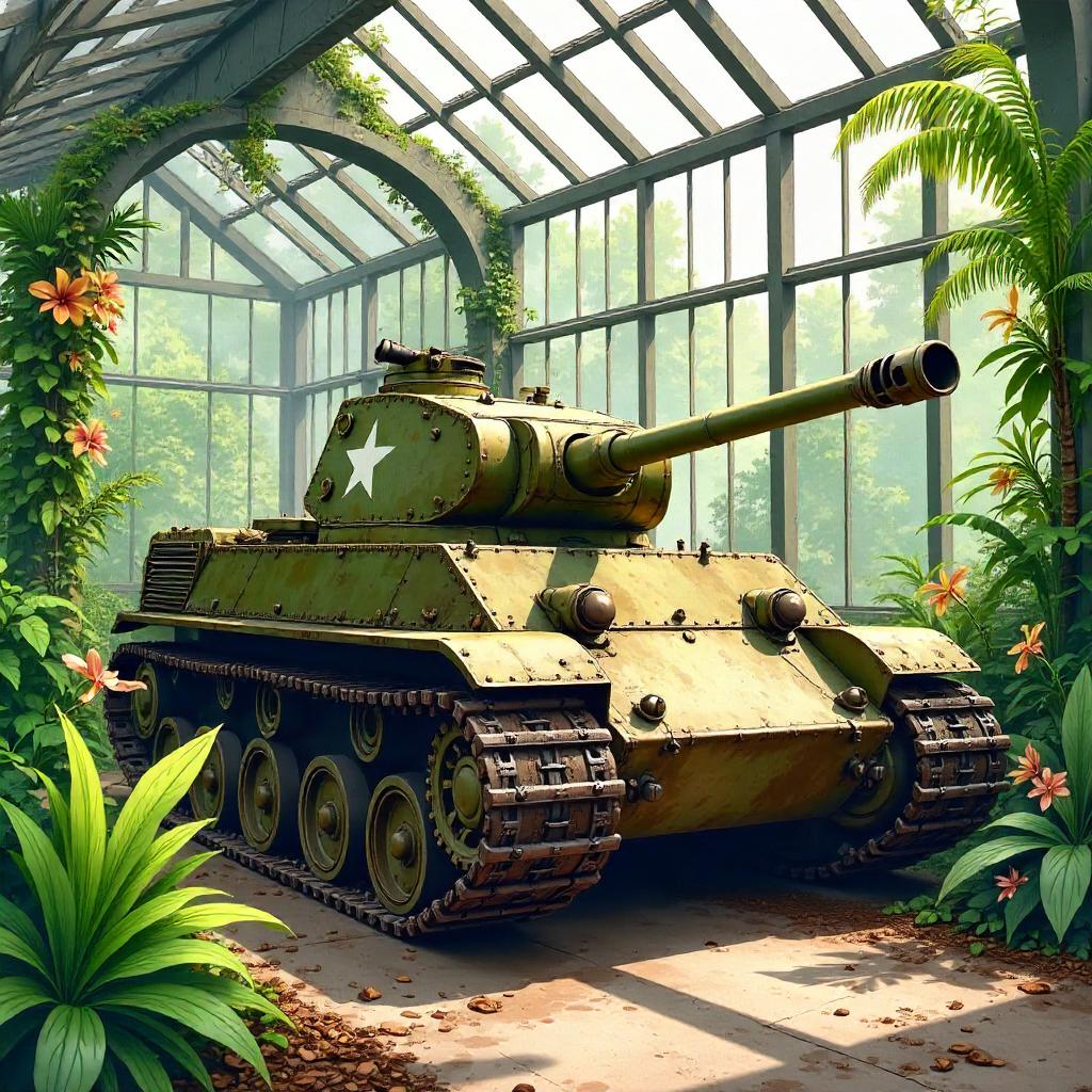 Watercolor Tank in a Lush Glasshouse