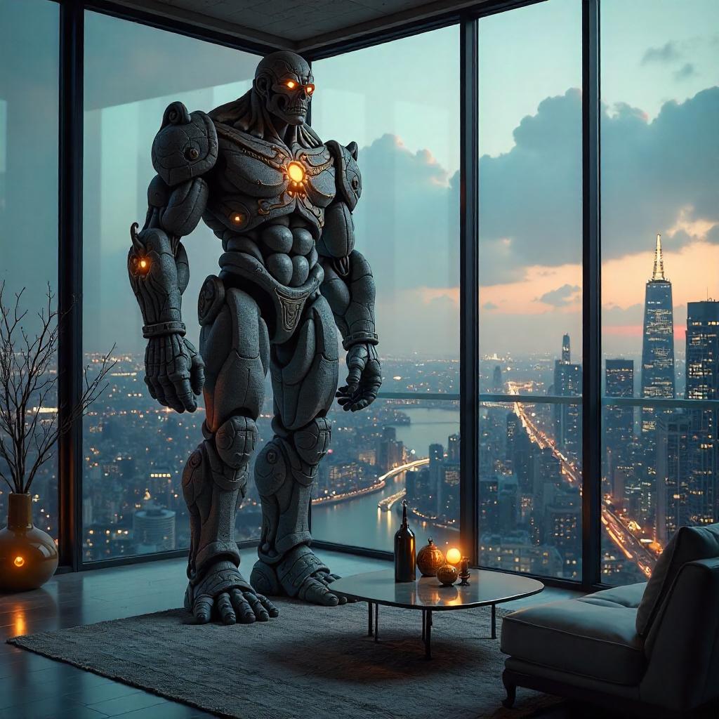 Photorealistic Golem in a Luxury Penthouse
