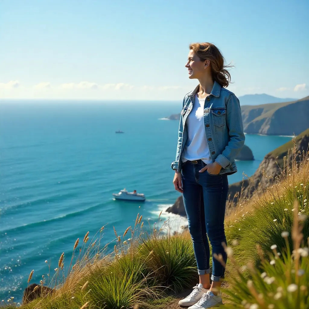 Clifftop Vista: Ocean View Under Clear Skies
